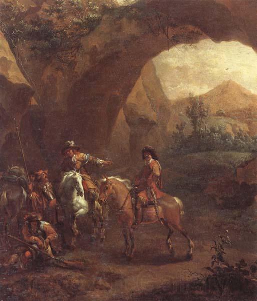 Adam Colonia Landscape with troopers and soldiers beneath a rocky arch Germany oil painting art